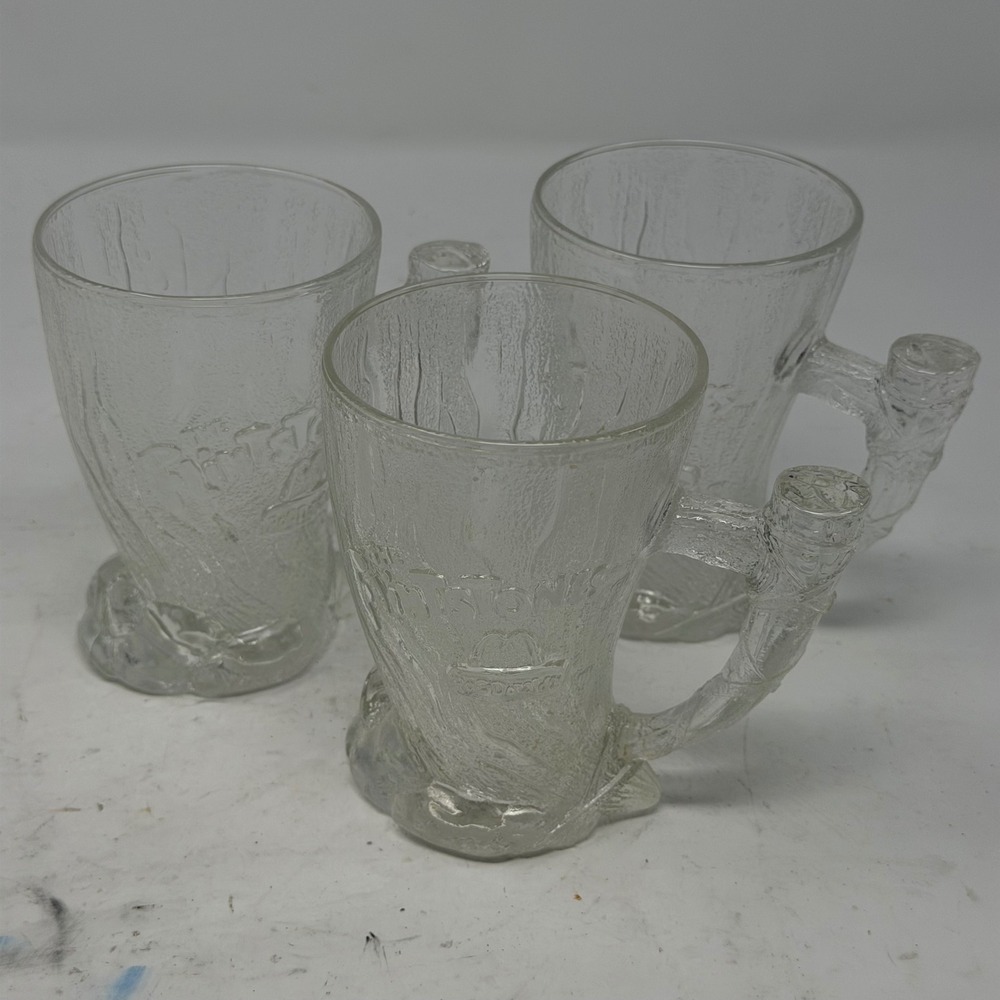 Vintage 1993 McDonalds Flintstones Mammoth Mug Clear Glass Set of 3 France Promo